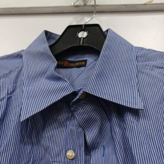 Tommy Hilfiger Men's Blue Pinstripe LS Button Up Dress Shirt Size 16.5 34-35 Large image number 3