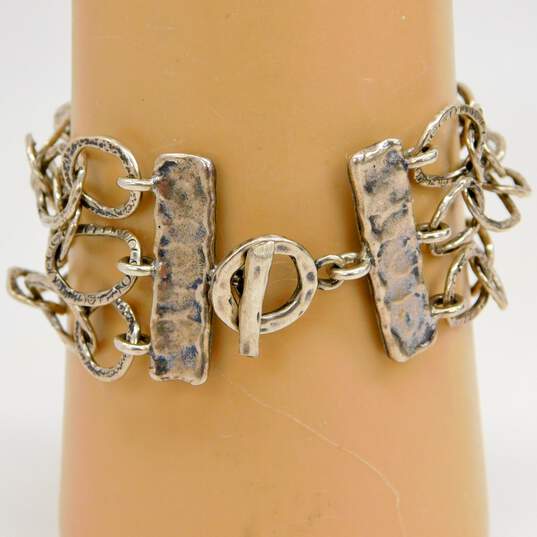 Didae Israel 925 Hammered Textured Ovals Linked Multi Chain Toggle Bracelet 28.7g image number 5