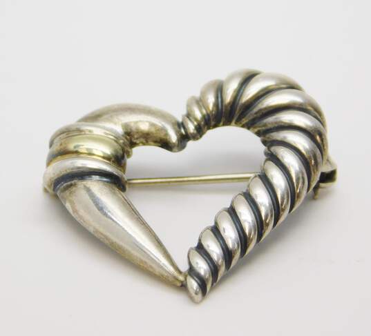David Yurman 925 Sterling Silver & 14K Yellow Gold Cable Open Heart Brooch 5.5g image number 3