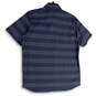NWT Mens Blue Gray Striped Short Sleeve Collared Button-Up Shirt Size Large image number 2