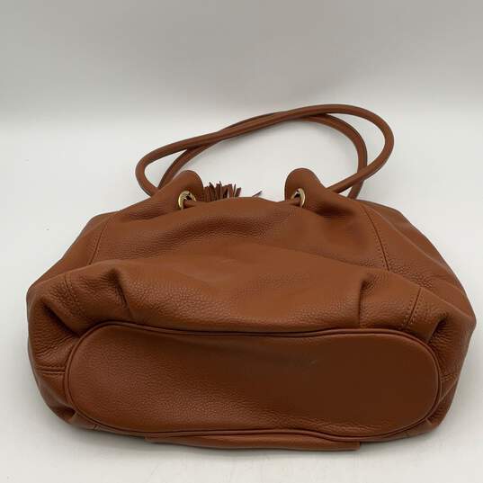 Michael Kors Womens Brown Gold Leather Tassel Drawstring Top Handle Handbag image number 2