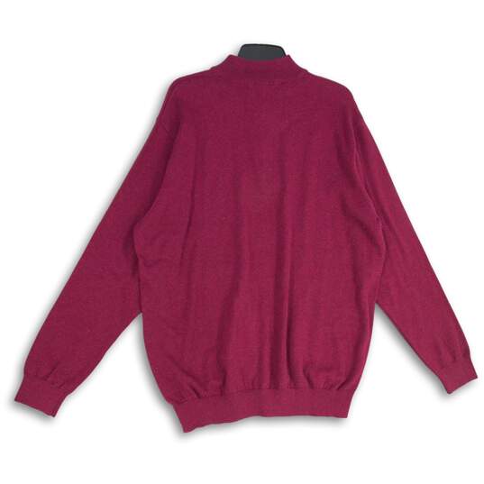 Mens Red Knitted Mock Neck 1/4 Zip Long Sleeve Pullover Sweater Size XL image number 2