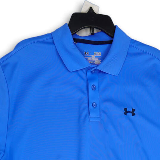Mens Blue Spread Collar Short Sleeve Heatgear Polo Shirt Size X-Large image number 3