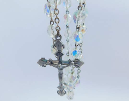 Vintage Cipolletti Sterling 925 Crucifix Cross Aurora Borealis Crystals Beaded Rosary Necklace 20.8g image number 3