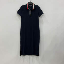 NWT Womens Blue Short Sleeve Quarter Zip Collared T-Shirt Dress Size Small
