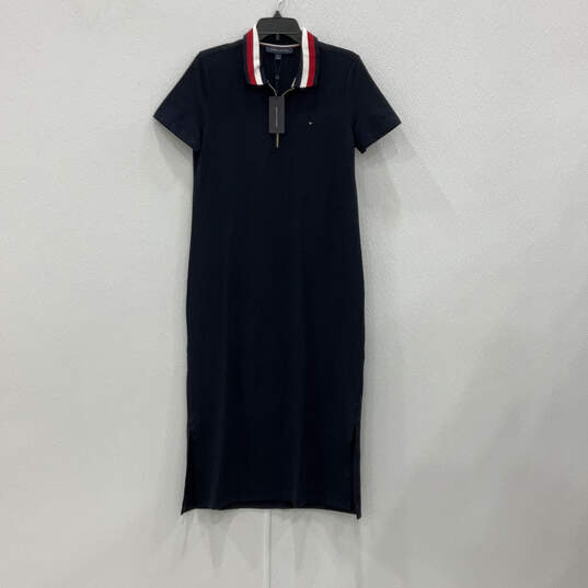NWT Womens Blue Short Sleeve Quarter Zip Collared T-Shirt Dress Size Small image number 1