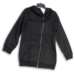 Mens Black Long Sleeve Pockets Fleece Hooded Full-Zip Hoodie Size Medium