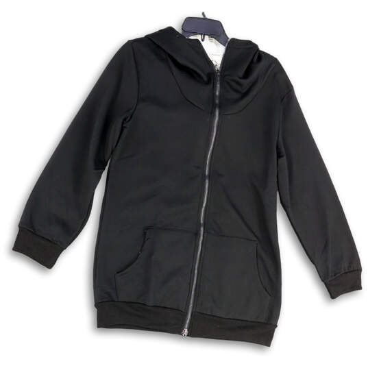Mens Black Long Sleeve Pockets Fleece Hooded Full-Zip Hoodie Size Medium image number 1
