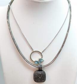 925 Judith Jack & Artisan Sterling Silver Marcasite Blue Topaz Necklaces 35.3g