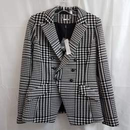 White House Black Market Double Breasted Hounds Tooth Knit Blazer B&W Size 2