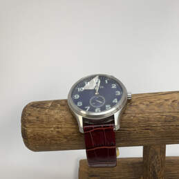 Designer Invicta Silver-Tone Leather Strap Round Dial Analog Wristwatch