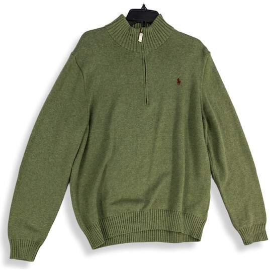 Polo Ralph Lauren Mens Green Ribbed 1/4 Zip Long Sleeve Pullover Sweater Sz XXL image number 1