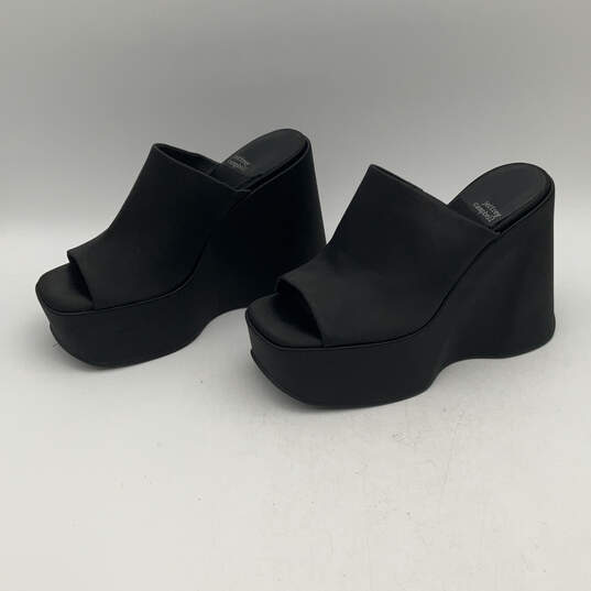 Womens Black Open Toe High Wedge Slip On Platform Heels Size 8 image number 3