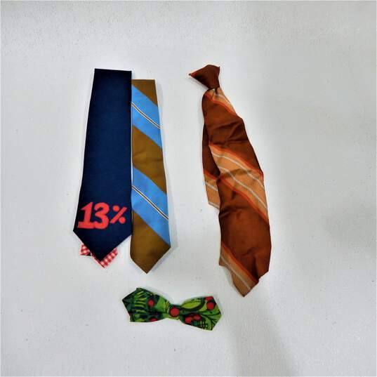 Vintage Men's Regular & Clip On Neckties Silk Cotton Blend Stripes Floral Print Bowtie image number 2