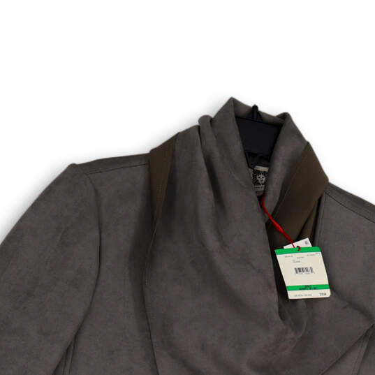 NWT Women Gray Long Sleeve Asymmetrical Collar Open Front Jacket Size L image number 3