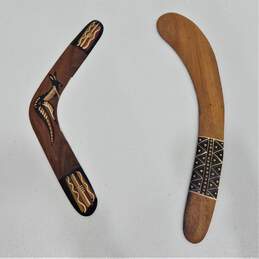 Australian Aboriginal Boomerang Lot of 2 Art Souvenir Hand Painted Kangaroo