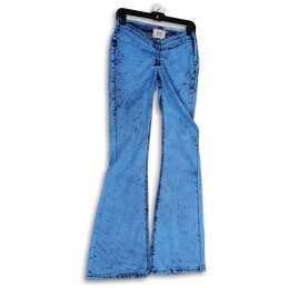 NWT Womens Blue Medium Wash Stretch Pull-On Denim Flared Leg Jeans Size 28
