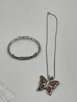 Edforce Womens 925 Sterling Silver Butterfly Necklace & Bracelet Set 56.99g