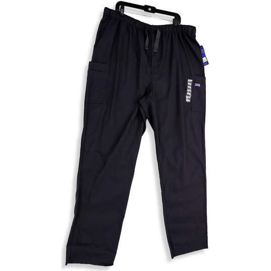 NWT Mens Black Elastic Waist Pockets Drawstring Scrub Pants Size 2XL Tall image number 1