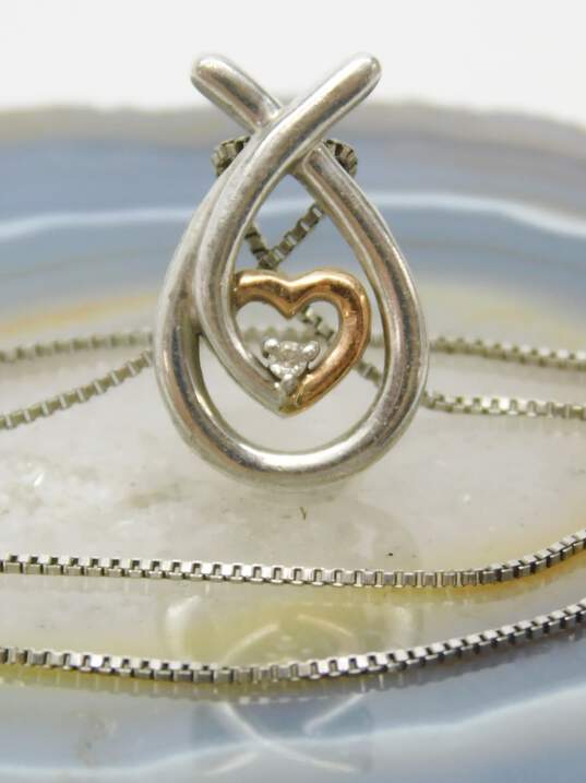 925 Sterling Silver & 10K Gold Diamond Accent Jesus Fish Heart Pendant On Chain Necklace 3.7g image number 1