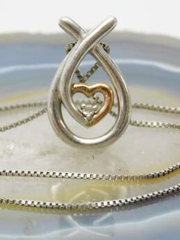 925 Sterling Silver & 10K Gold Diamond Accent Jesus Fish Heart Pendant On Chain Necklace 3.7g