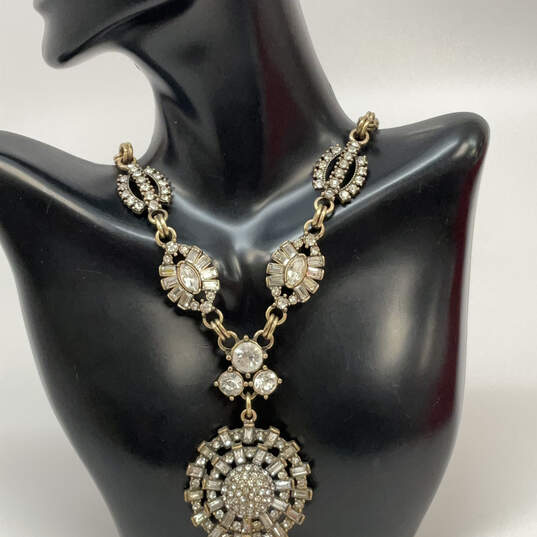 Designer J. Crew Gold-Tone Flower Crystal Cut Stone Statement Necklace image number 1