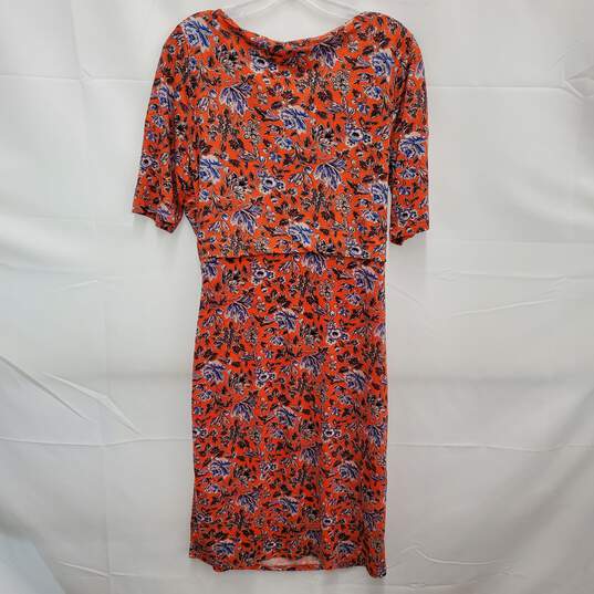 Boden WM's Rita Ruched Orange Floral Tencel Shift Dress Size 10R image number 1