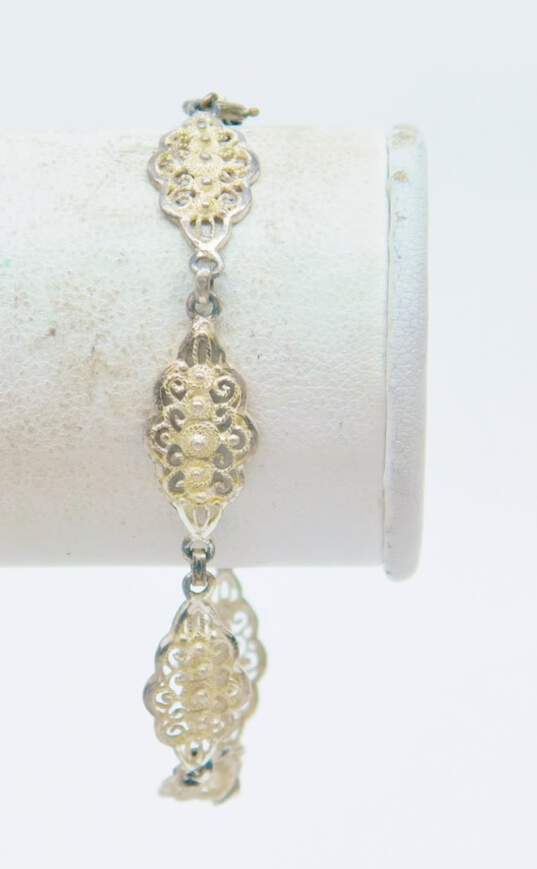 Vintage Spun Sterling Silver Necklace & Bracelet & Purple Glass Faux Pearl Brooch 20.5g image number 3