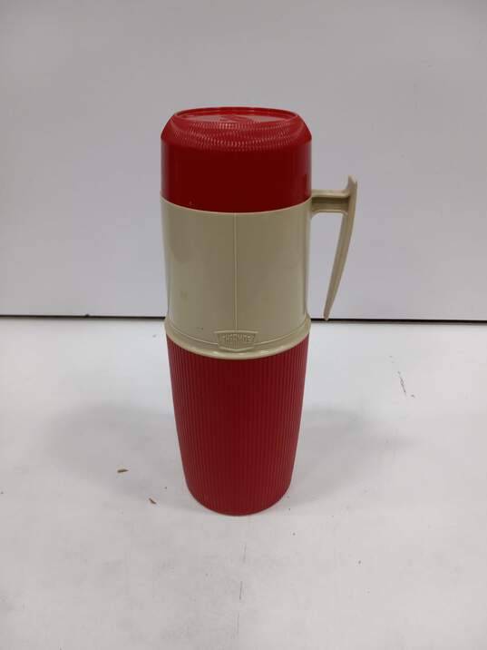 Vintage Thermos Vacuum Flask Water Bottle Beige & Red Model  6402 image number 1