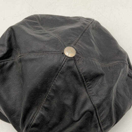 Womens Black Leather Adjustable Newsboy Cap Hat Size Medium image number 5