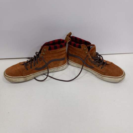 Brown w/ Red Flannel Vans Shoes Unisex Men's Size 9.5 and Women's Size 11 image number 2