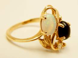 14K Yellow Gold Opal Black Coral 0.03 CT Diamond Floral Ring 3.5g alternative image