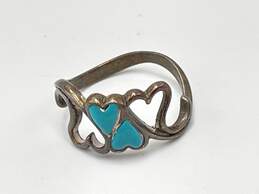 Sterling Silver Womens Blue Enameled Heart Shape Fashion Ring Size 5 1.9g