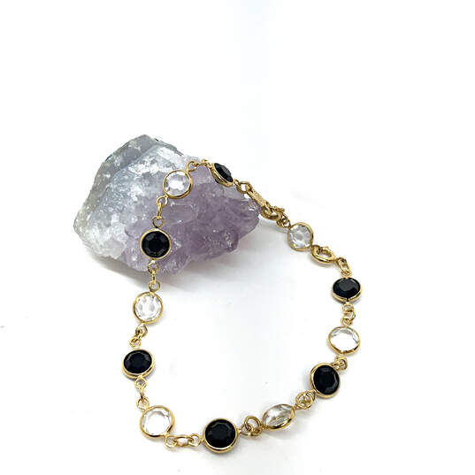 Designer Swarovski Gold-Tone Onyx And Clear Crystals Link Chain Bracelet image number 1