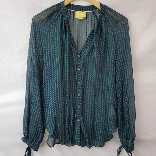Maeve Button Up LS Green/Blue Shear Blouse Women's Small image number 1