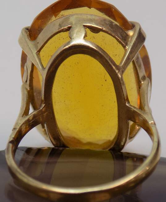 9K Gold Faceted Yellow Orange Glass Oval Statement Ring 8.5g image number 3