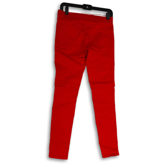 Womens Red Denim Dark Wash Elastic Waist Pockets Skinny Leg Jeans Size 6 image number 2