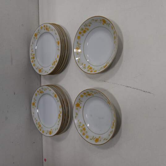 Bundle of 2 Contemporary Noritake Yellow Floral Blossom China Dessert Bowls And 10 Bread Plates image number 1