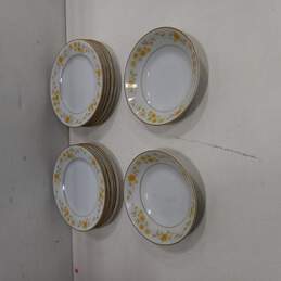 Bundle of 2 Contemporary Noritake Yellow Floral Blossom China Dessert Bowls And 10 Bread Plates