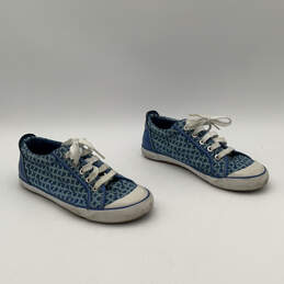 Womens Barrett Blue Monogram Lace Up Low Top Sneaker Shoes Size 6.5