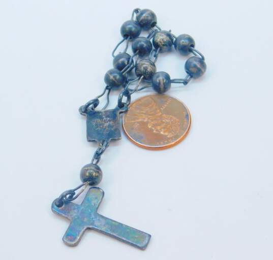 Taxco Mexico 925 Religious Cross Chain Prayer Ball Beads 10.3g image number 3