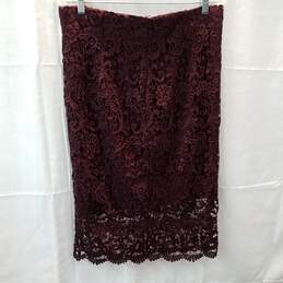Bar III Women's Burgundy Wine Lined Lace Pencil Skirt Size L NWTst