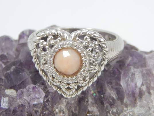 Judith Ripka Sterling Silver Peruvian Pink Opal & CZ Heart Ring 9.7g image number 5