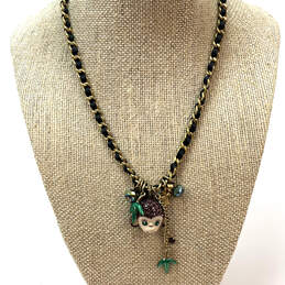 Designer Betsey Johnson Gold-Tone Chain Rhinestone Monkey Charm Necklace
