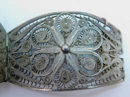 Vintage Mexico 925 Spun Silver Scrolled Flower Filigree Wide Paneled Bracelet For Repair 26.8g alternative image