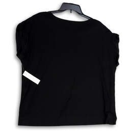 NWT Womens Black Floral Short Sleeve Round Neck Blouse Top Size 3P/XLP alternative image