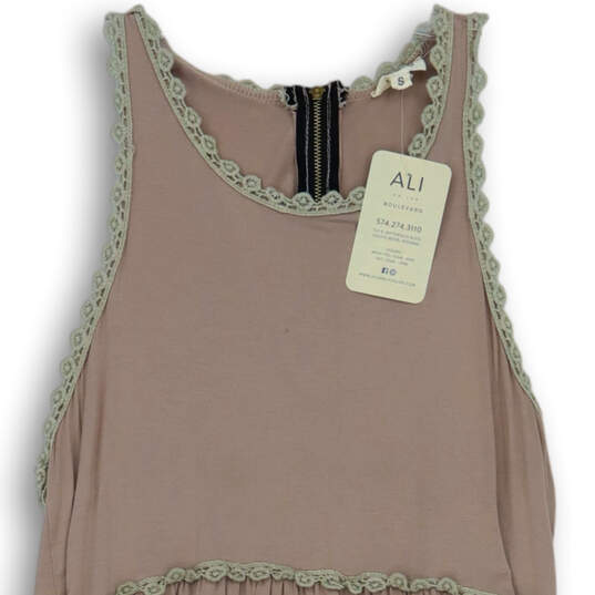 NWT Womens Beige Lace Trim Sleeveless Round Neck Tank Top Size Small image number 3