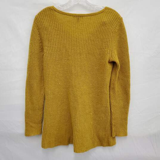 Eileen Fisher 50% Yak & Merino Wool Mustard Color Knit V-Neck Sweater Size S/P image number 2