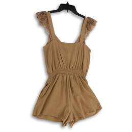 NWT Womens Brown Lace Cap Sleeve Pleated V-Neck One-Piece Romper Size XS alternative image