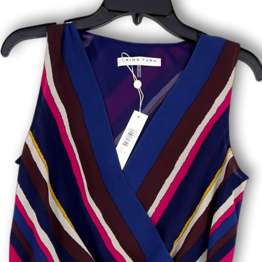 NWT Womens Multicolor Striped Surplice Neck Stellar Blouse Top Size S image number 3